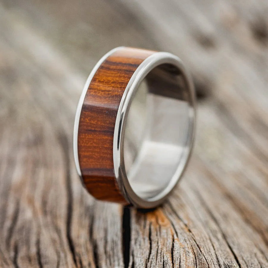 "RAINIER" - IRONWOOD WEDDING BAND - 14K WHITE GOLD - SIZE 10-Staghead Designs