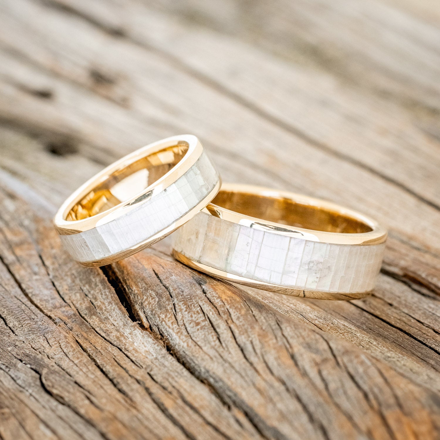 "RAINIER" - MATCHING SET OF MOTHER OF PEARL WEDDING BANDS-Staghead Designs