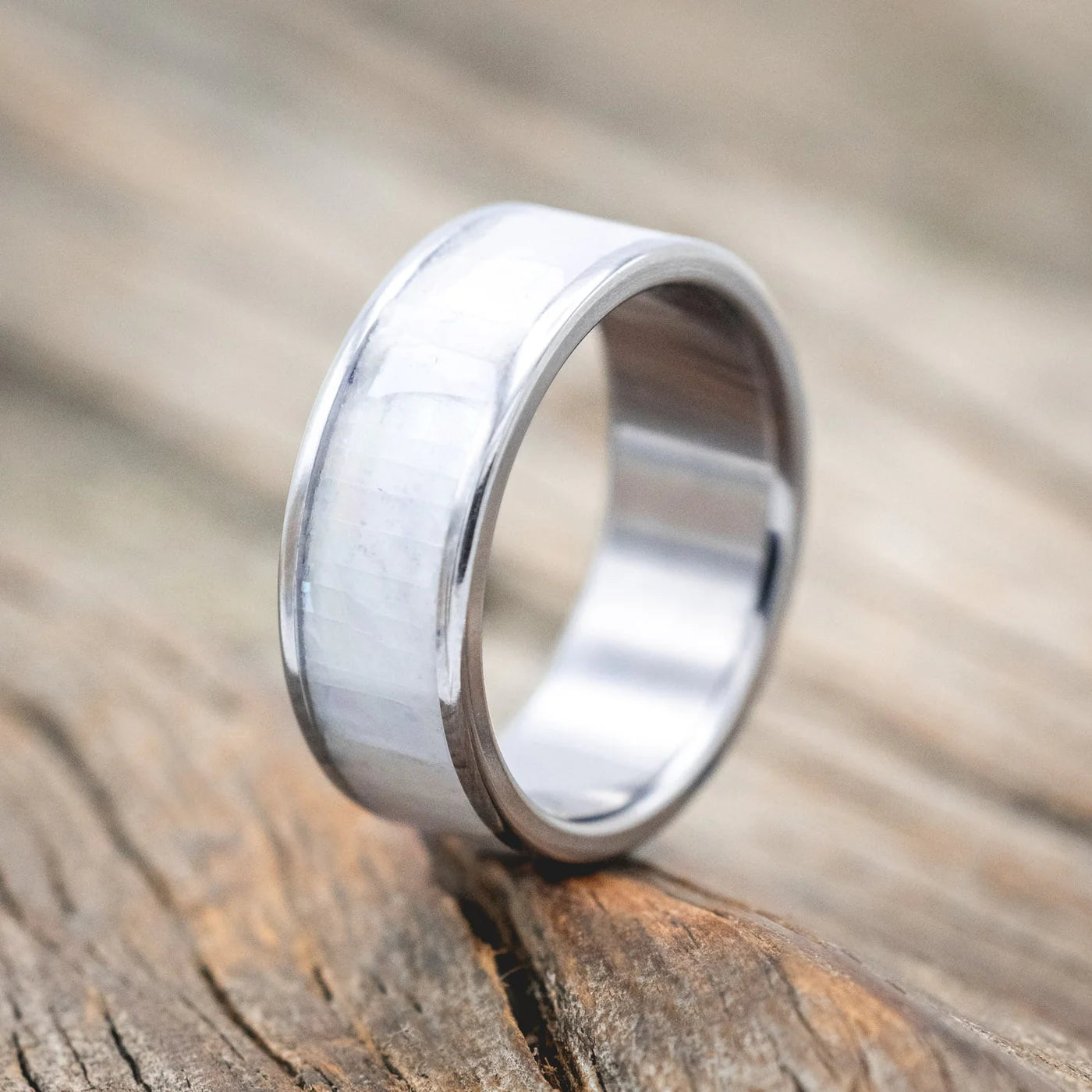 "RAINIER" - MOTHER OF PEARL WEDDING RING - TITANIUM - SIZE 7-Staghead Designs