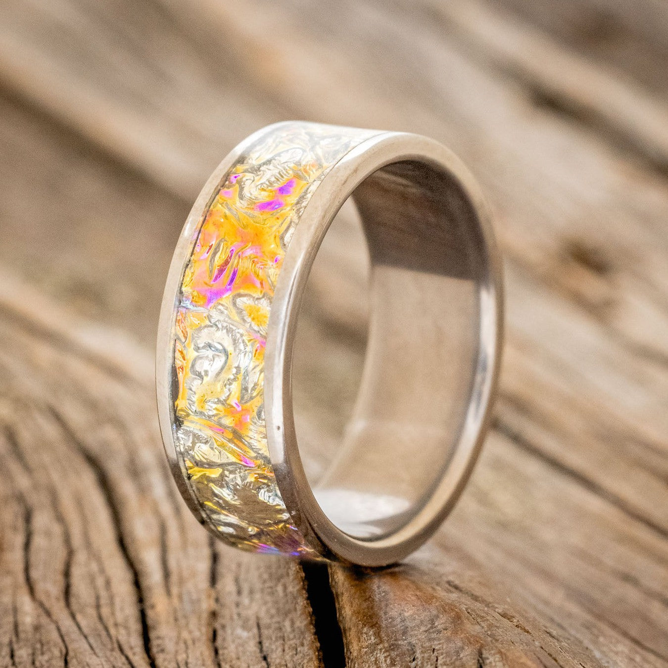 "RAINIER" - "TITANIUM BURL" DICHROLAM WEDDING BAND-1