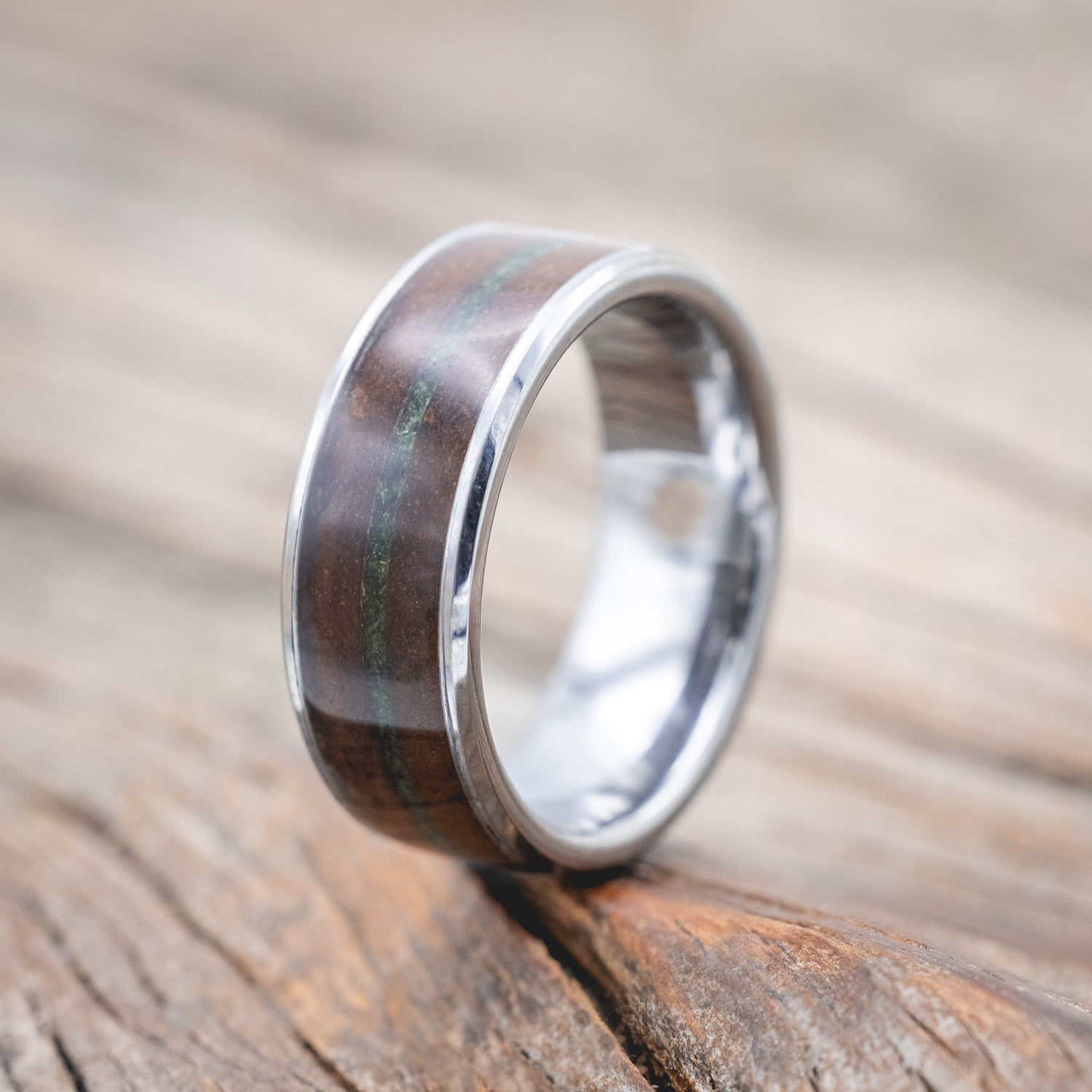 "RAINIER" - WALNUT WOOD & MOSS WEDDING BAND-Staghead Designs