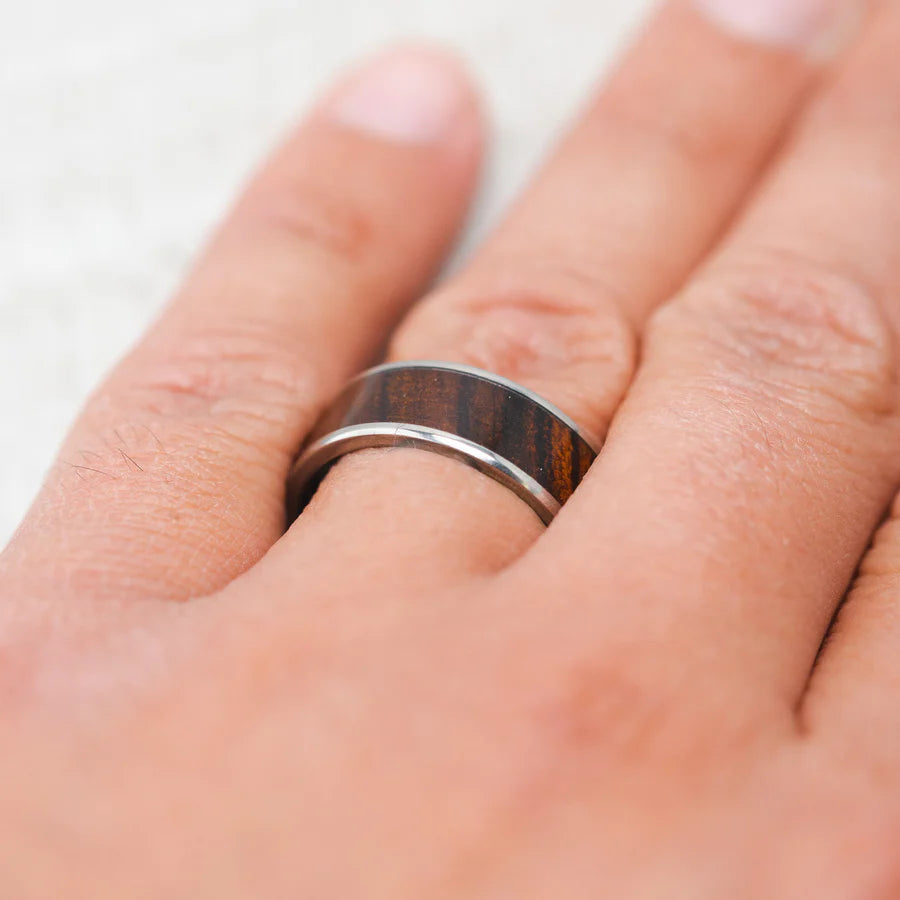 "RAINIER" - IRONWOOD WEDDING BAND - 14K WHITE GOLD - SIZE 10-Staghead Designs