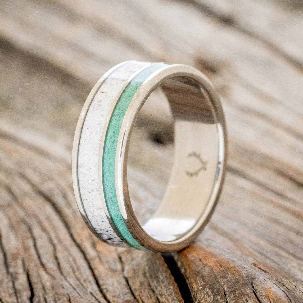 "RAPTOR" - ANTLER & MALACHITE WEDDING BAND-1