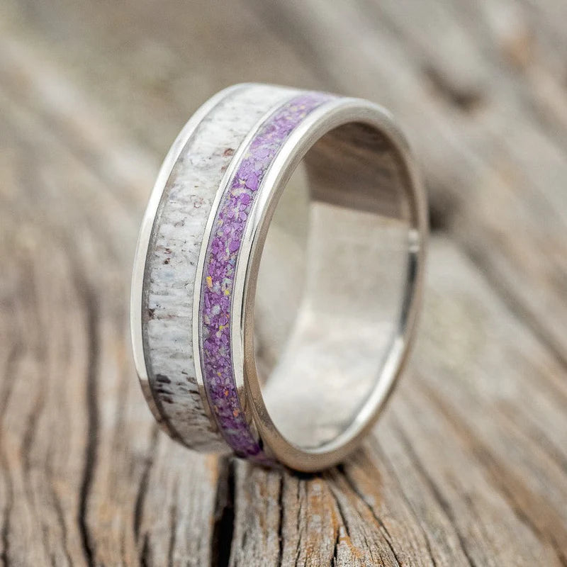 "Raptor" - Antler With Sugilite & Opal Mix Wedding Band - Titanium (8mm) - Size 10