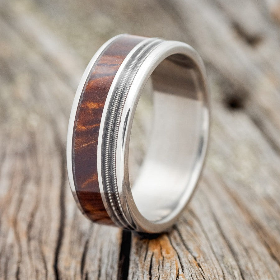 "RAPTOR" - GUITAR STRING & REDWOOD WEDDING BAND-1