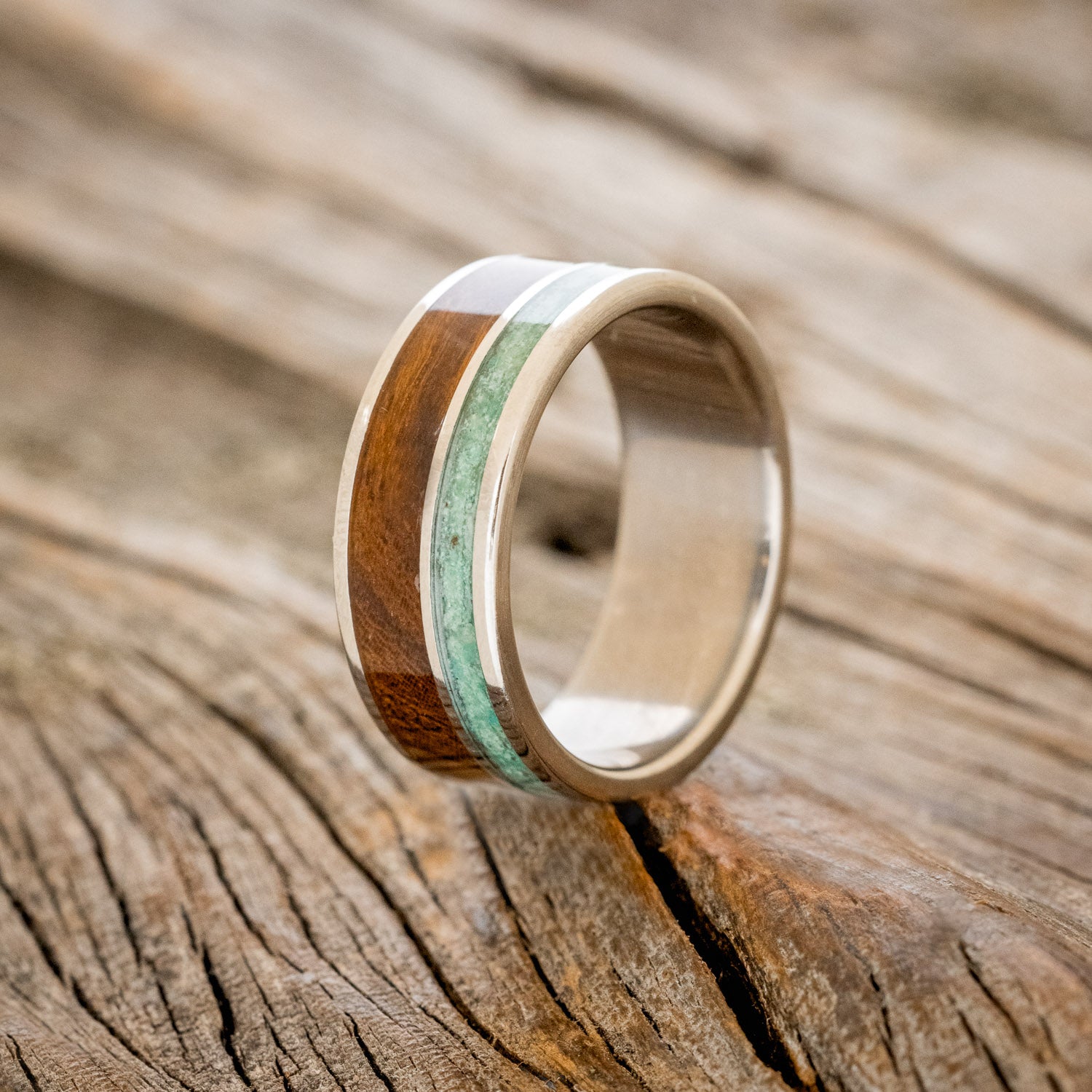 "RAPTOR" - MALACHITE & IRONWOOD WEDDING BAND - READY TO SHIP-1