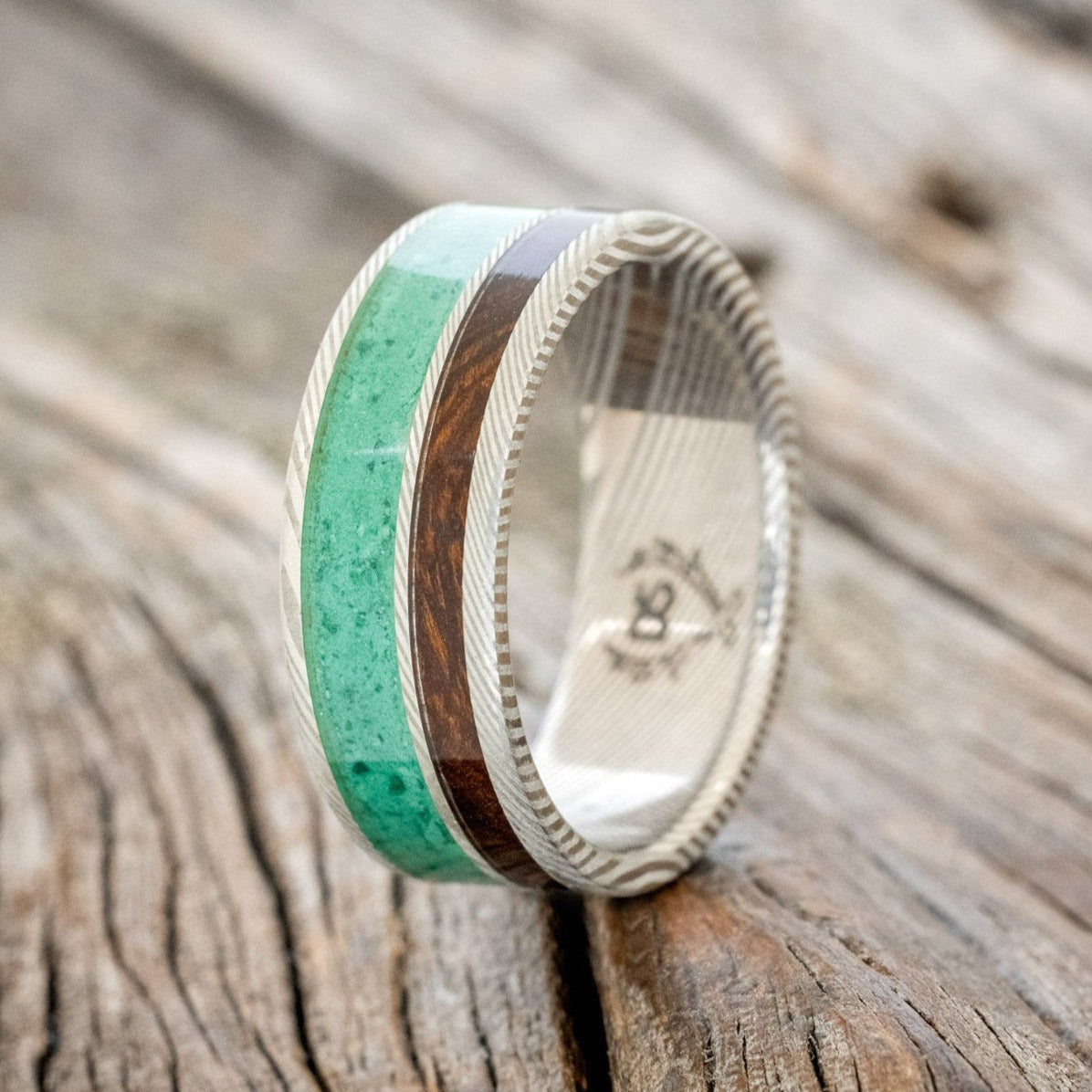 "RAPTOR" - MALACHITE & IRONWOOD WEDDING BAND-1