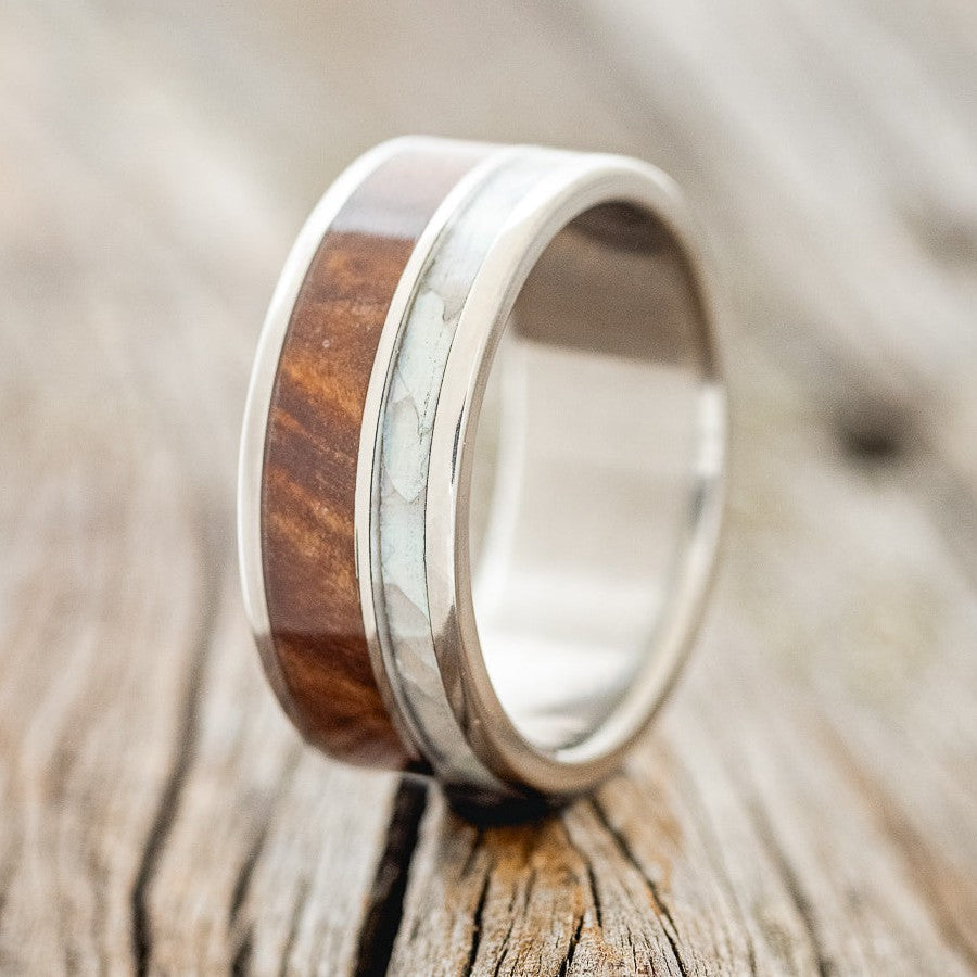 "RAPTOR" - MOTHER OF PEARL & REDWOOD WEDDING BAND-1