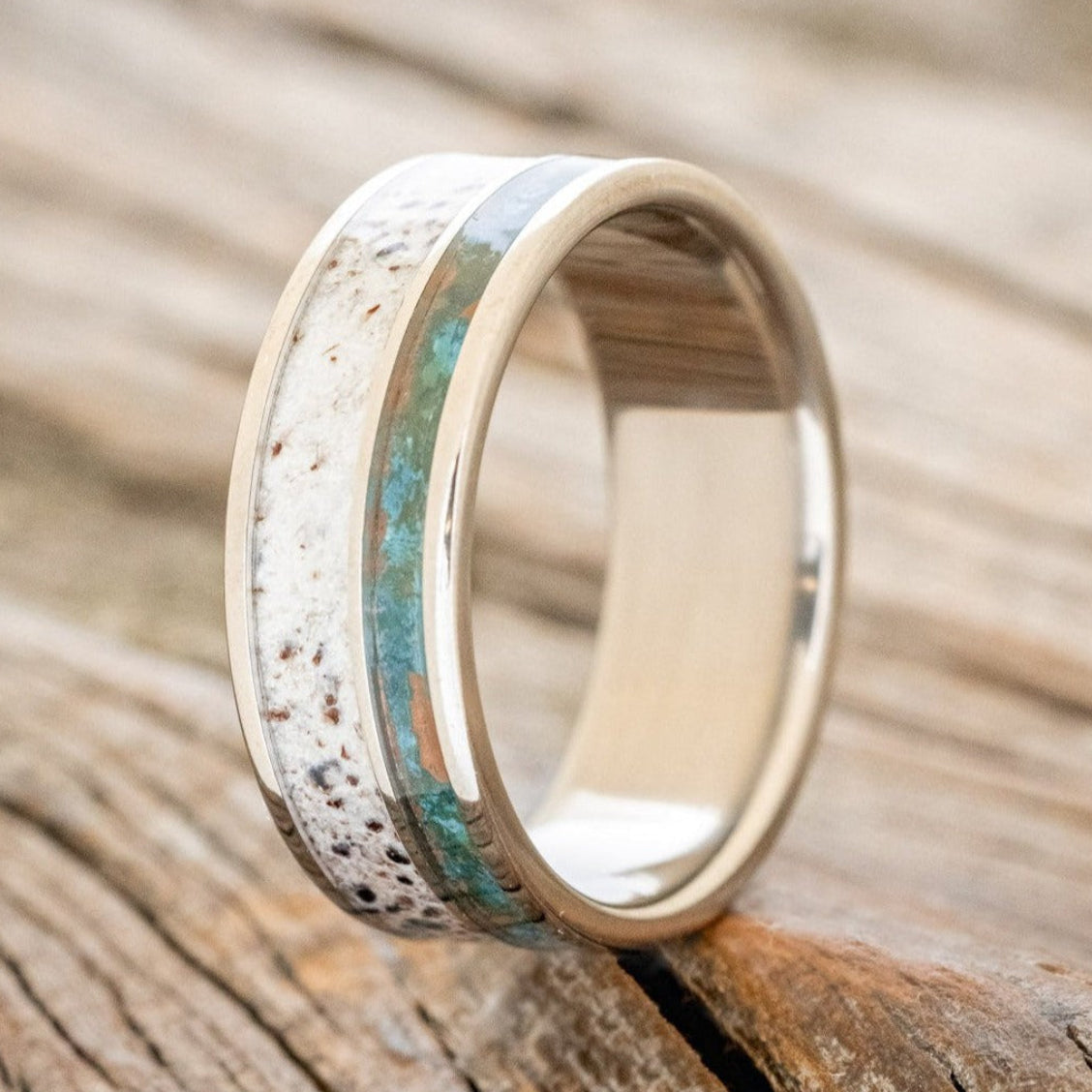 "RAPTOR" - PATINA COPPER & ANTLER WEDDING BAND-1