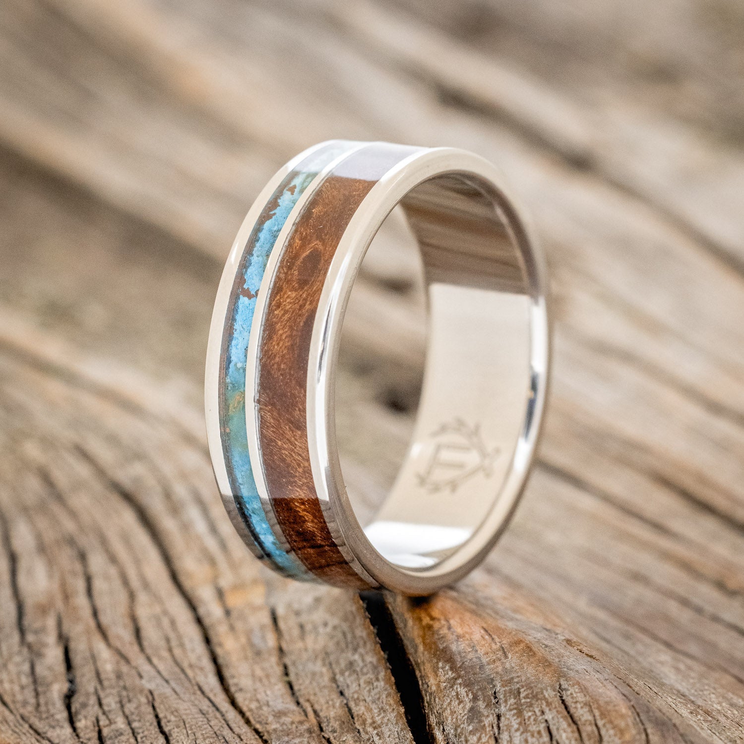 "RAPTOR" - PATINA COPPER & REDWOOD WEDDING BAND - READY TO SHIP-1