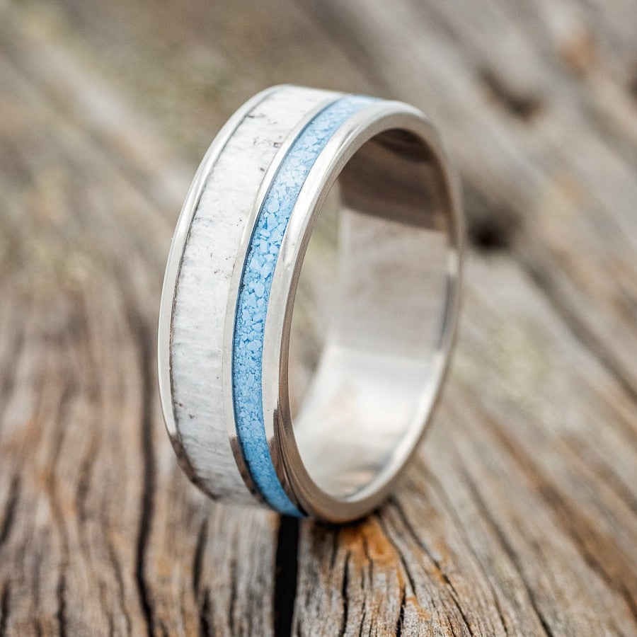 "RAPTOR" - TURQUOISE & ANTLER WEDDING BAND-1