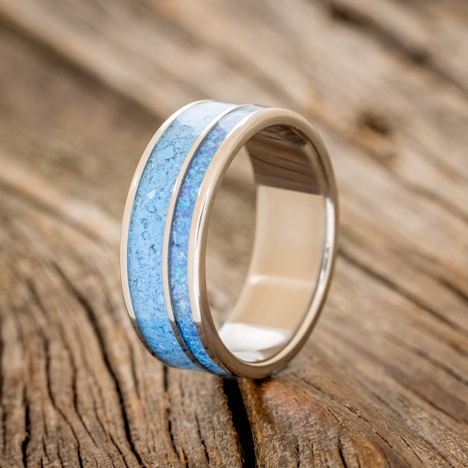"RAPTOR" - TURQUOISE & BLUE OPAL WEDDING BAND - READY TO SHIP-1