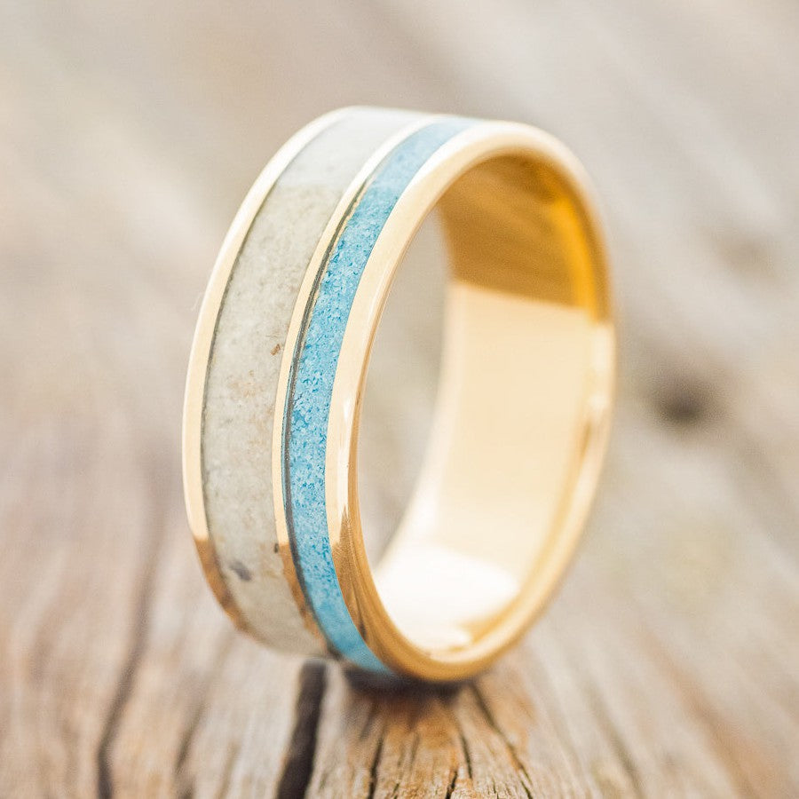 "RAPTOR" - TURQUOISE & GRANITE WEDDING RING FEATURING A 14K GOLD BAND-1