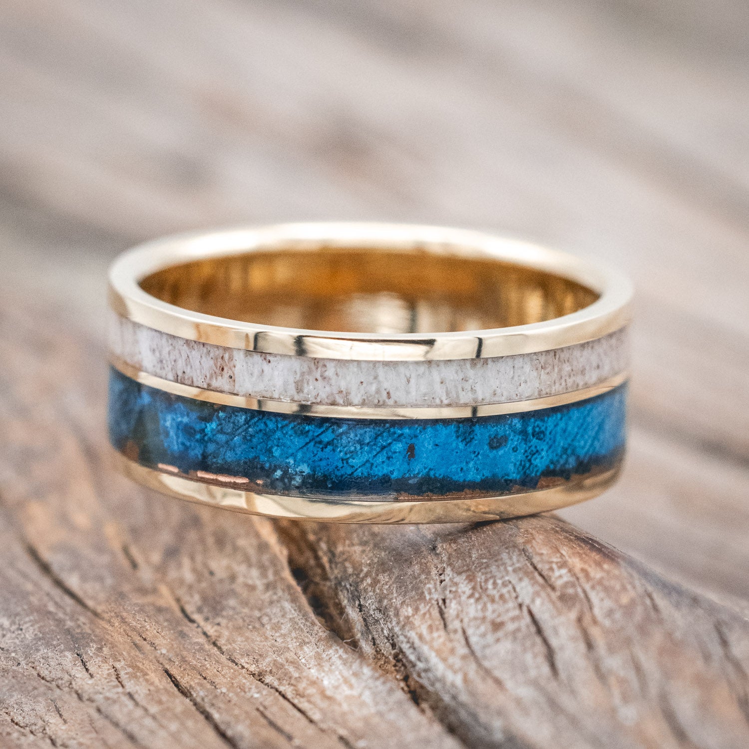 "RAPTOR" - TWO INLAY WEDDING BAND-Staghead Designs