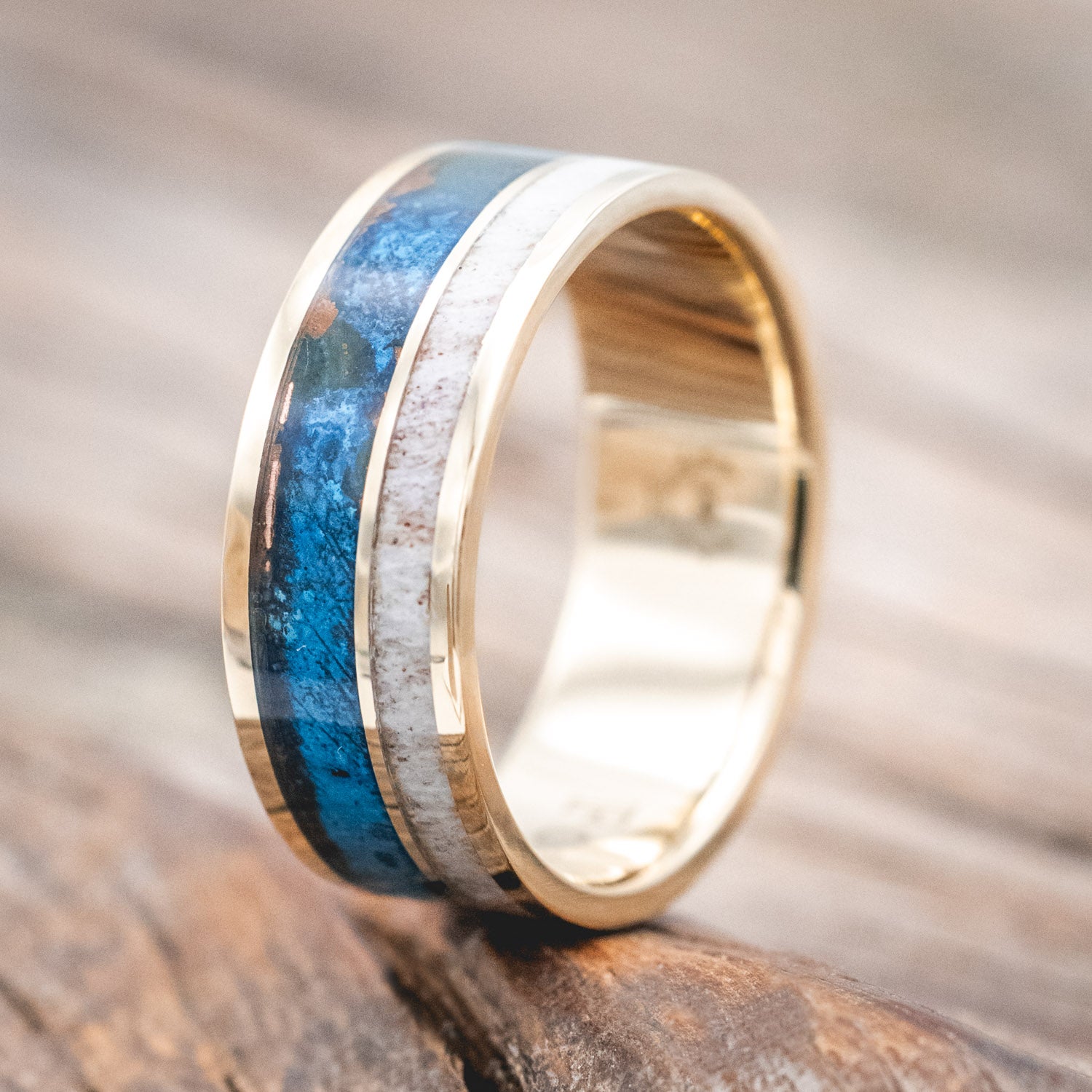 "RAPTOR" - TWO INLAY WEDDING BAND-Staghead Designs