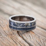 "RAPTOR" - BLUEBELL PETALS & GREY FISHING LINE INLAY WEDDING RING-Staghead Designs