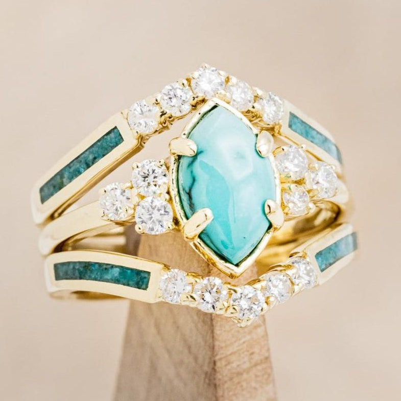 "RAYA" - MARQUISE TURQUOISE ENGAGEMENT RING WITH DIAMOND ACCENTS & CHRYSOCOLLA RING GUARD-1