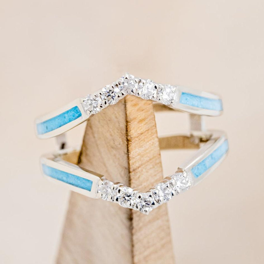 Raya Ring Guard Crushed Turquoise Ring Guard with Diamond Accents by Staghead Designs 14K White Gold Women s