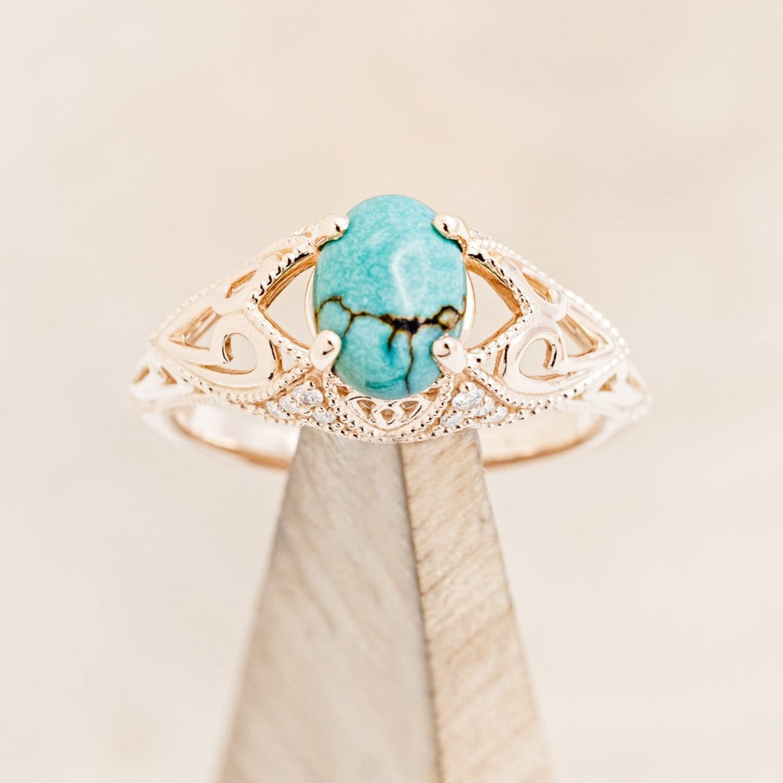 "RELICA" - OVAL TURQUOISE ENGAGEMENT RING WITH DIAMOND ACCENTS-1