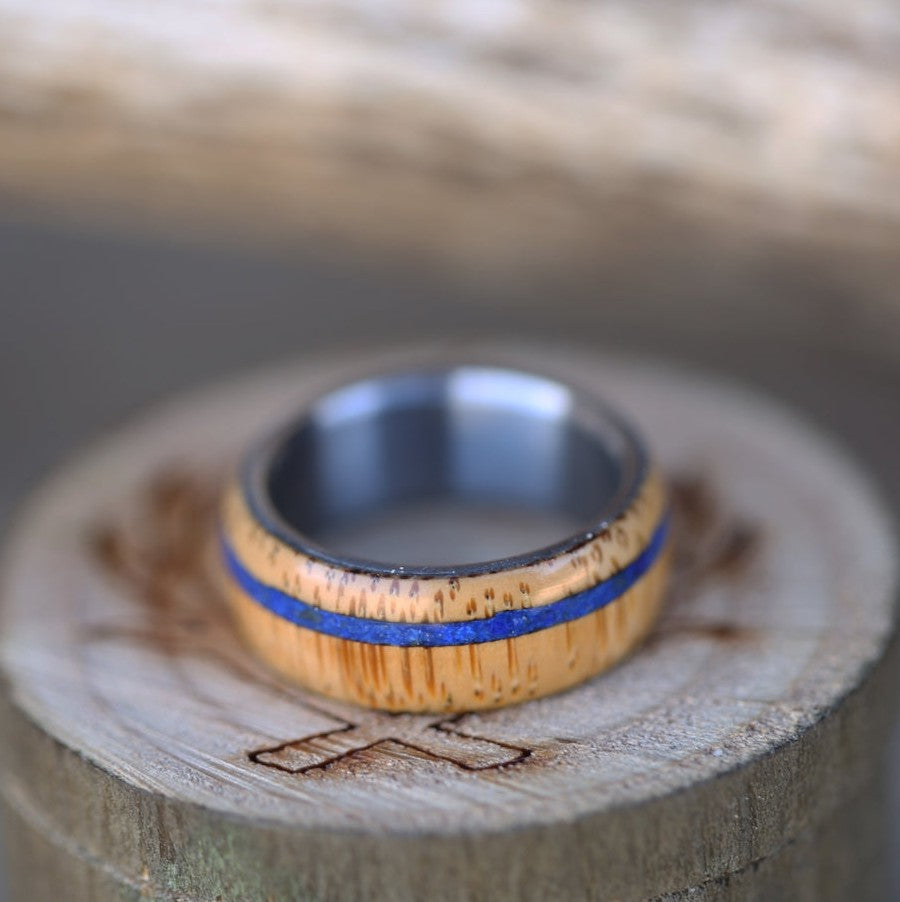 "REMMY" - BAMBOO & LAPIS LAZULI WEDDING RING-1