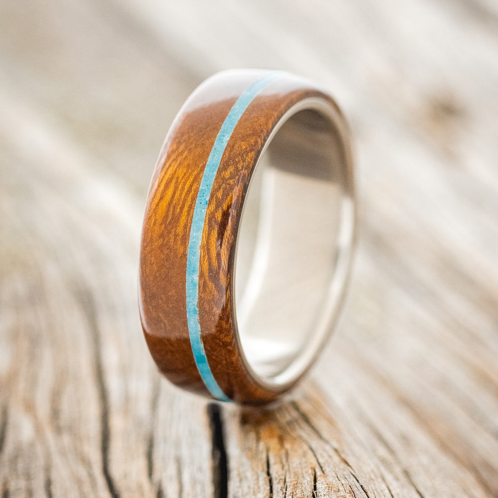 "REMMY" - IRONWOOD & TURQUOISE WEDDING RING - TITANIUM - SIZE 11 1/4-1