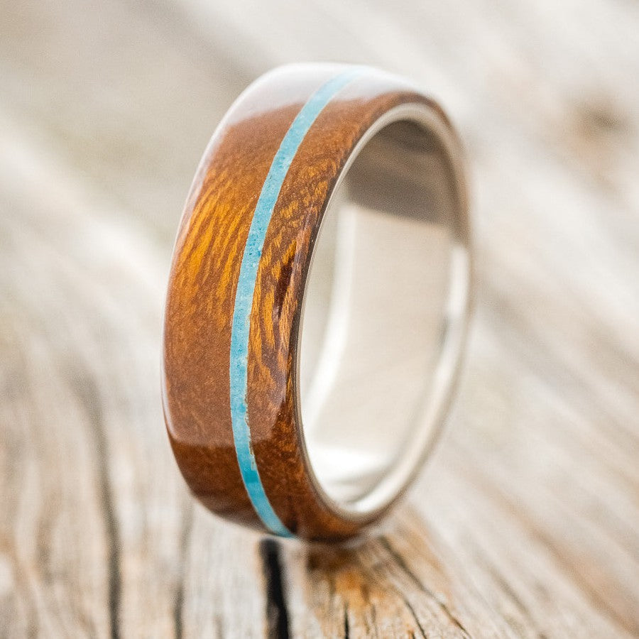 "REMMY" - IRONWOOD & TURQUOISE WEDDING RING-1