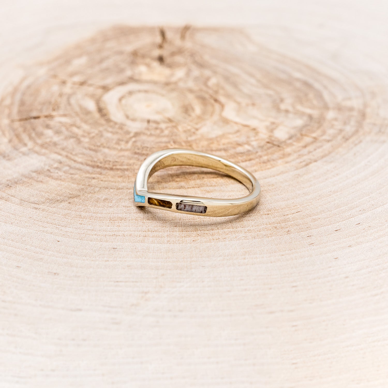 "KIDA" - TURQUOISE, ANTLER & WHISKEY BARREL STACKING BAND-3