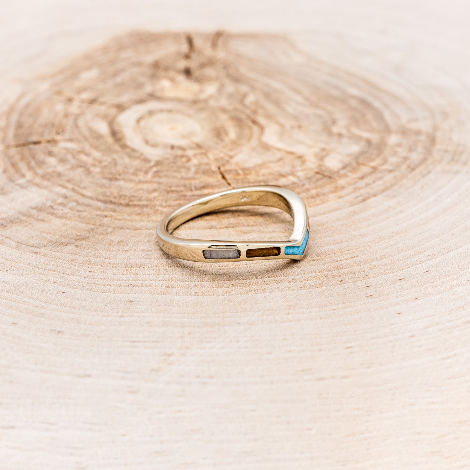 "KIDA" - TURQUOISE, ANTLER & WHISKEY BARREL STACKING BAND-2