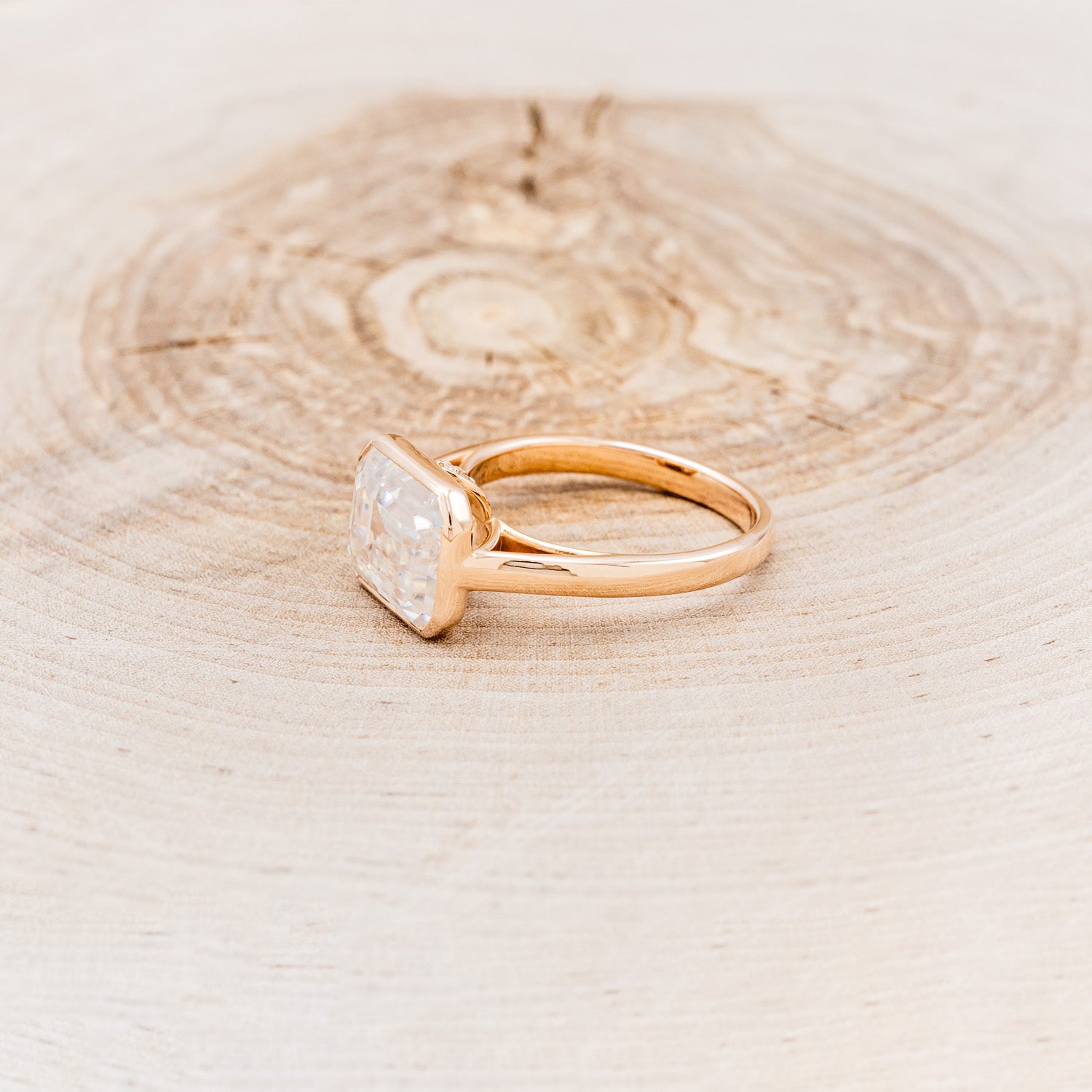 "EDITH" - EMERALD CUT MOISSANITE SOLITAIRE ENGAGEMENT RING WITH DIAMOND ACCENTS-3