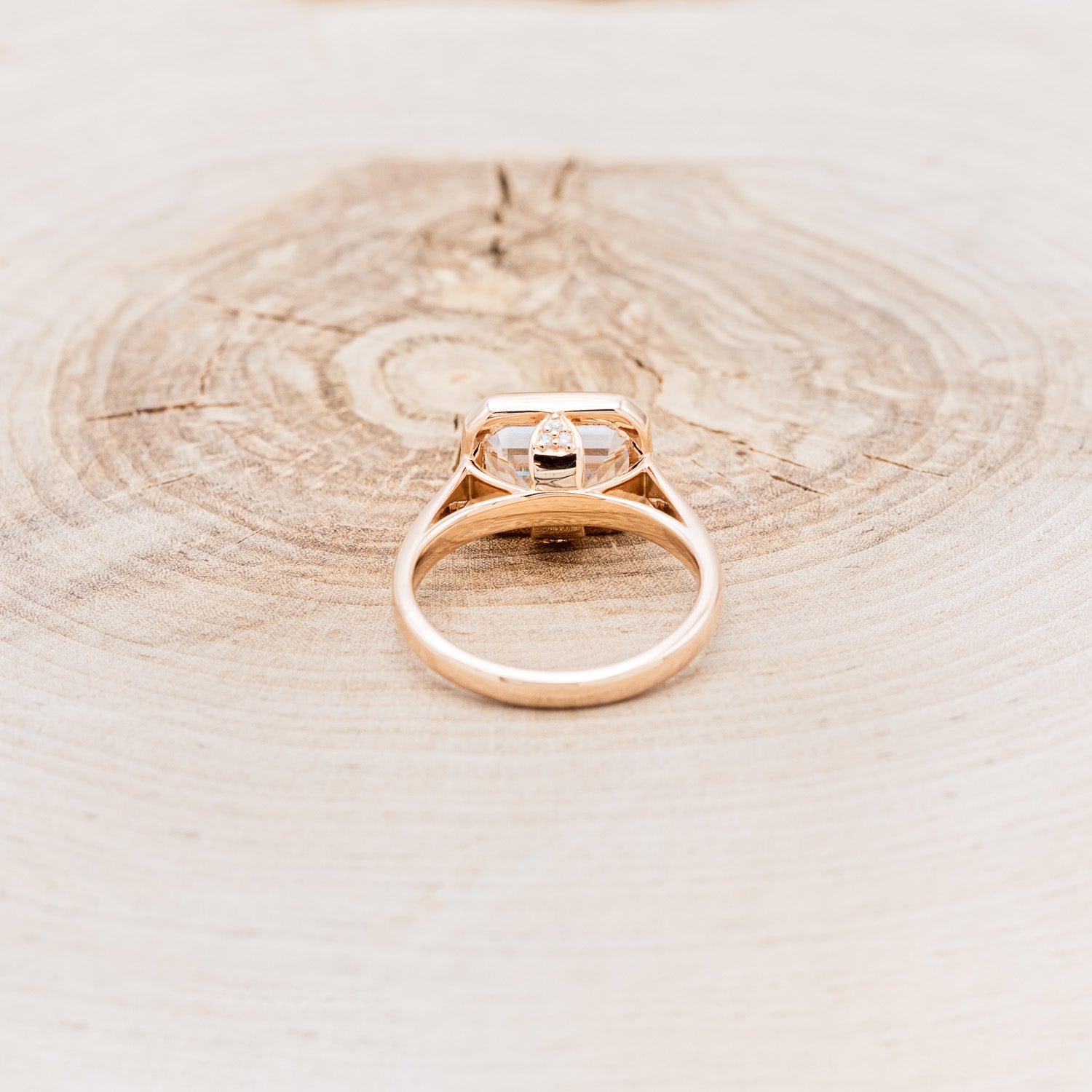 "EDITH" - EMERALD CUT MOISSANITE SOLITAIRE ENGAGEMENT RING WITH DIAMOND ACCENTS-5