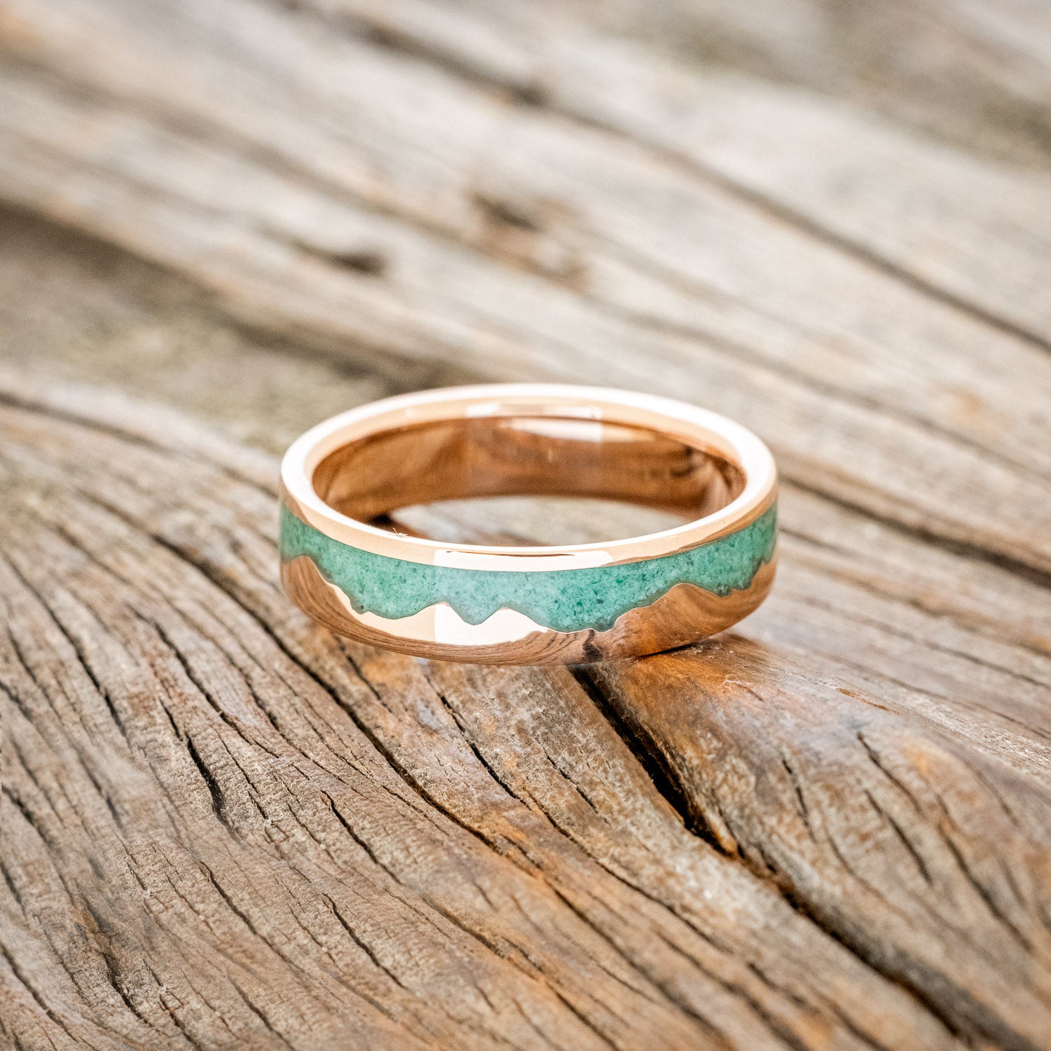 "HELIOS" - MALACHITE & 14K GOLD MOUNTAIN RANGE WEDDING BAND-9