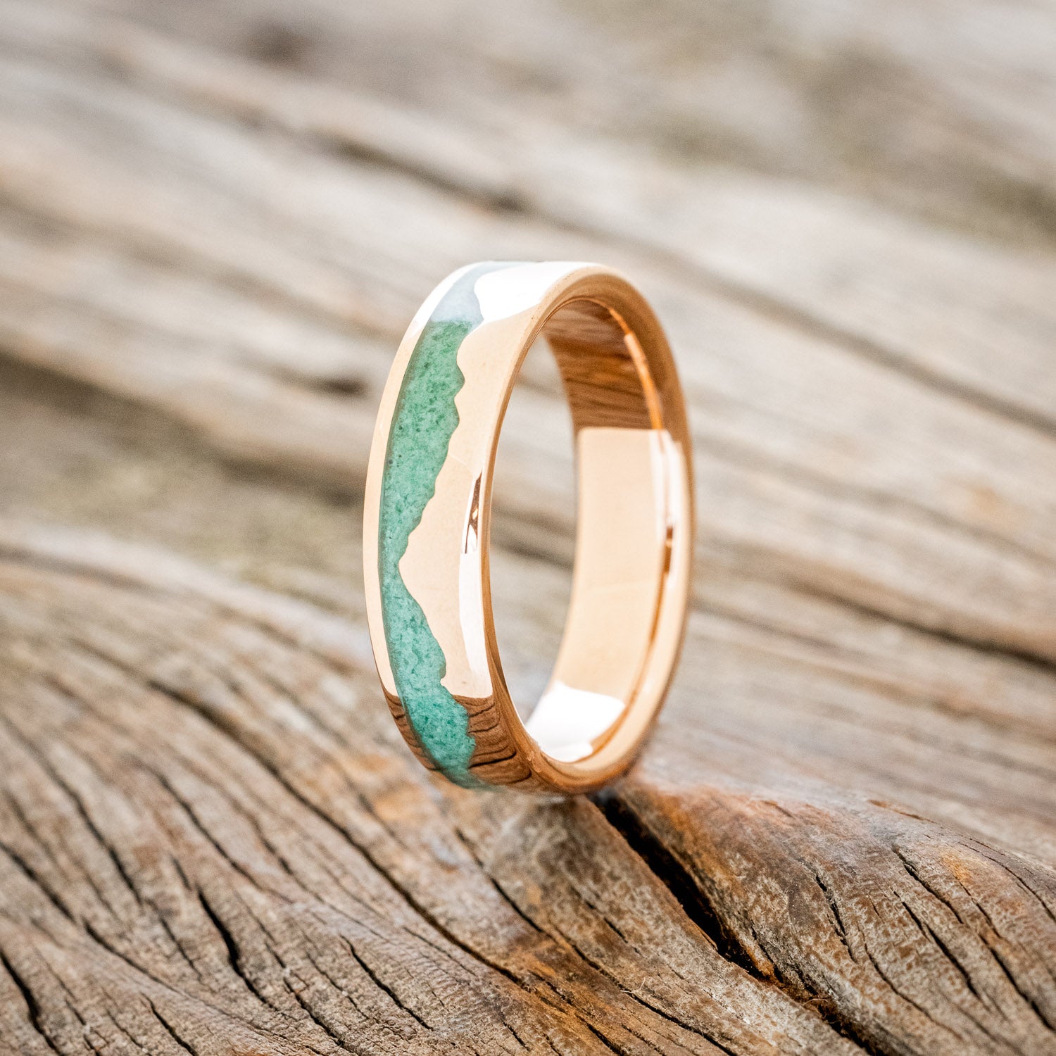 "HELIOS" - MALACHITE & 14K GOLD MOUNTAIN RANGE WEDDING BAND-7