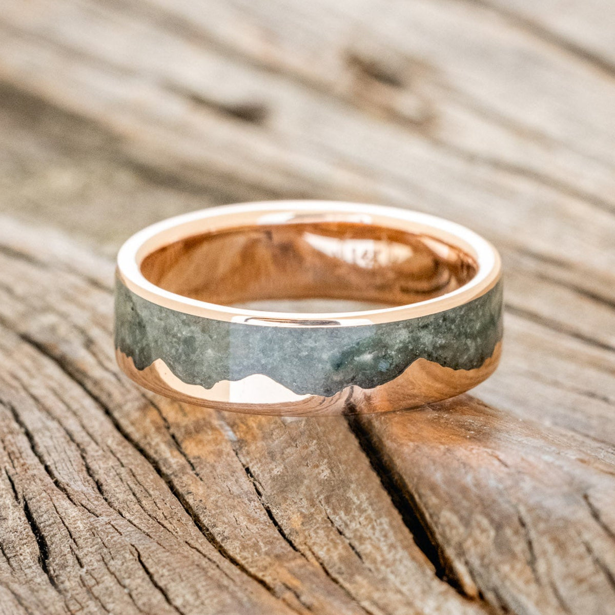 "HELIOS" - CRUSHED MOSS AGATE MOUNTAIN RANGE WEDDING BAND-17