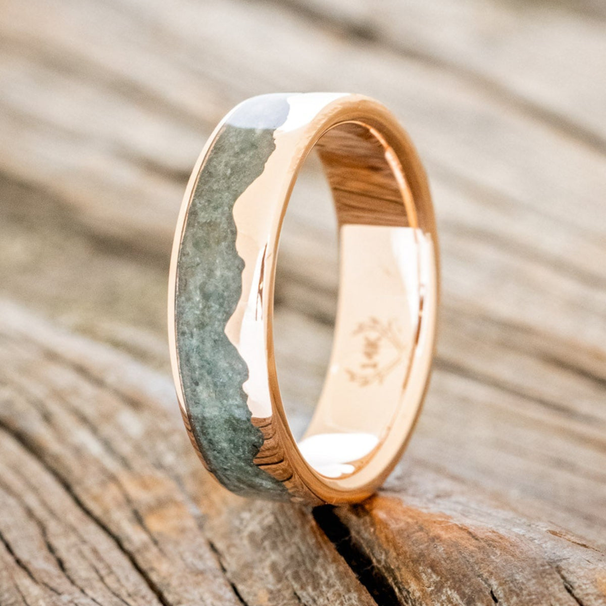 "HELIOS" - CRUSHED MOSS AGATE MOUNTAIN RANGE WEDDING BAND-16