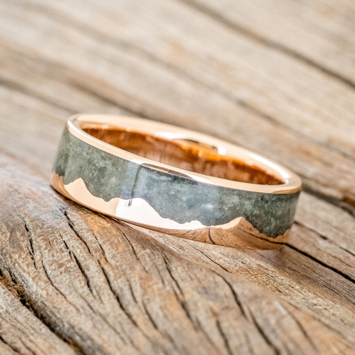 "HELIOS" - CRUSHED MOSS AGATE MOUNTAIN RANGE WEDDING BAND-18