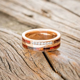 "TRIDENT" - RED PATINA COPPER & DIAMONDS WEDDING RING FEATURING A 14K GOLD BAND