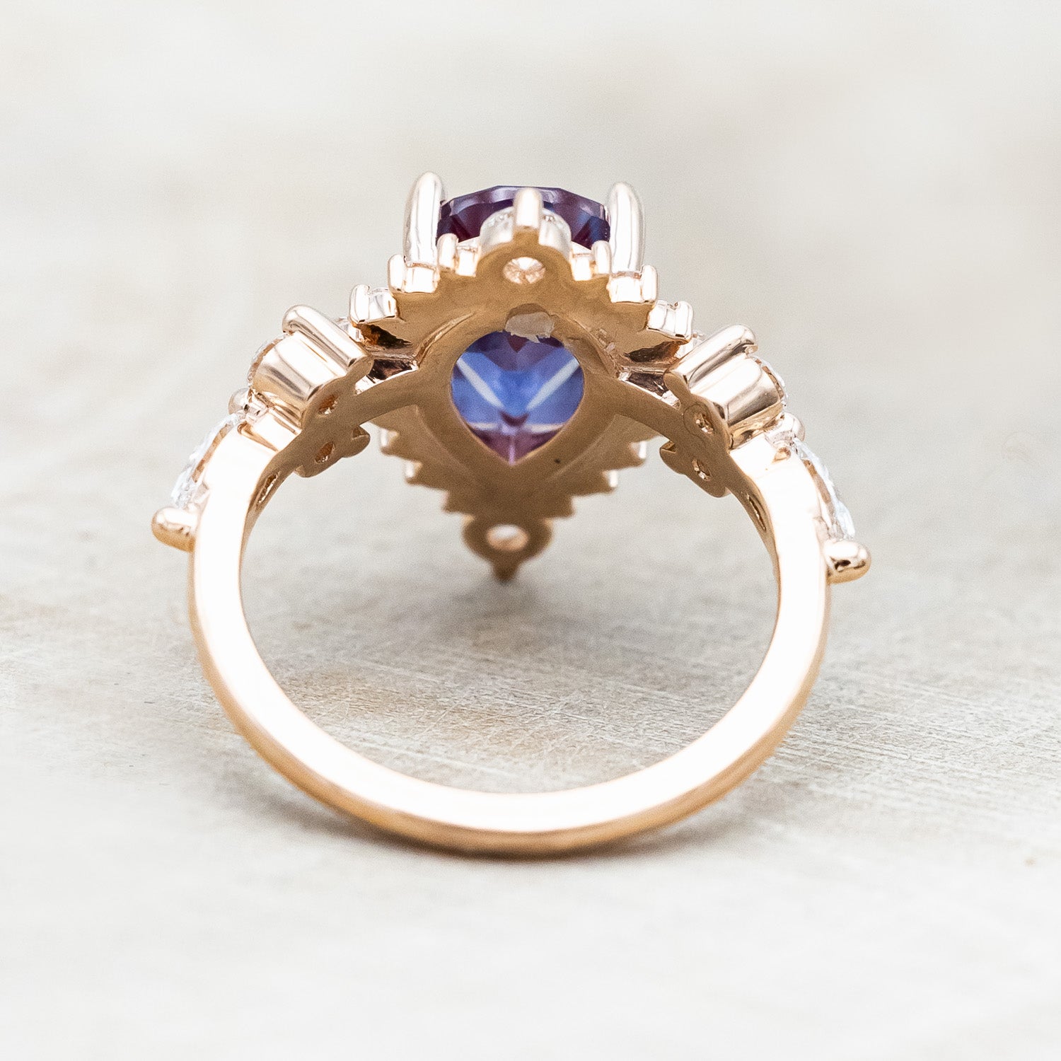 "ALICENT" - PEAR CUT LAB-GROWN ALEXANDRITE ENGAGEMENT RING SET WITH DIAMOND ACCENTS & "SAGE" TRACER-Staghead Designs