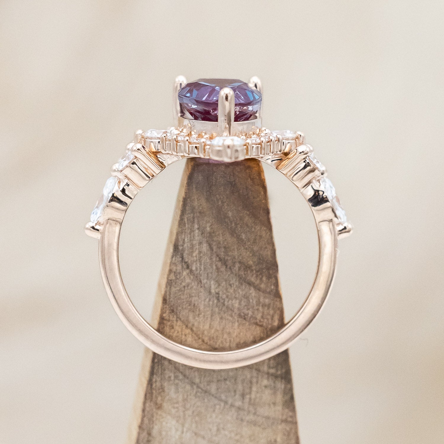 "ALICENT" - PEAR CUT LAB-GROWN ALEXANDRITE ENGAGEMENT RING SET WITH DIAMOND ACCENTS & "SAGE" TRACER-Staghead Designs