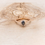 "AGNES" - PEAR-SHAPED SALT & PEPPER DIAMOND ENGAGEMENT RING WITH DIAMOND HALO & ACCENTS