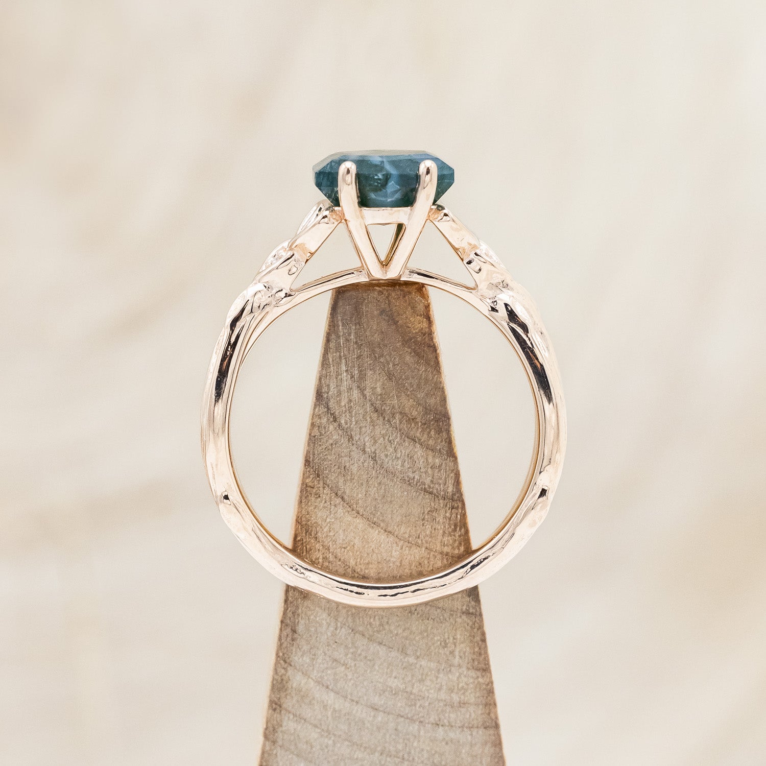 "AMARIS" - CELTIC KNOT ACCENTED HEXAGON CUT MOSS AGATE ENGAGEMENT RING WITH DIAMOND ACCENTS-Staghead Designs