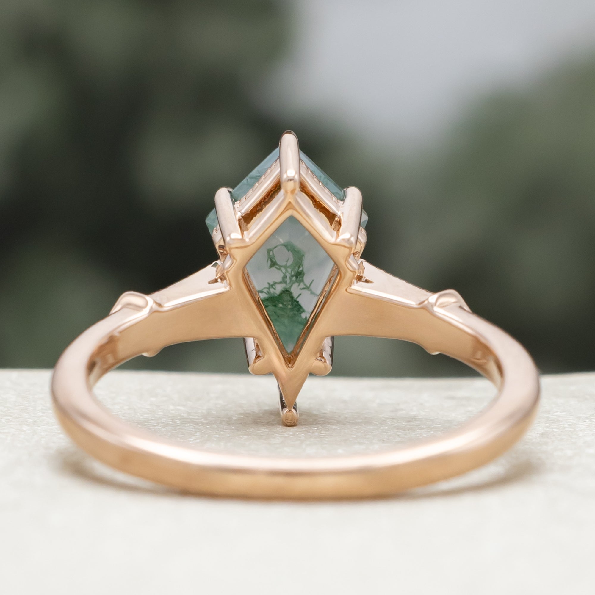 "Annora" - Kite Cut Moss Agate Engagement Ring With Diamond Accents-Staghead Designs