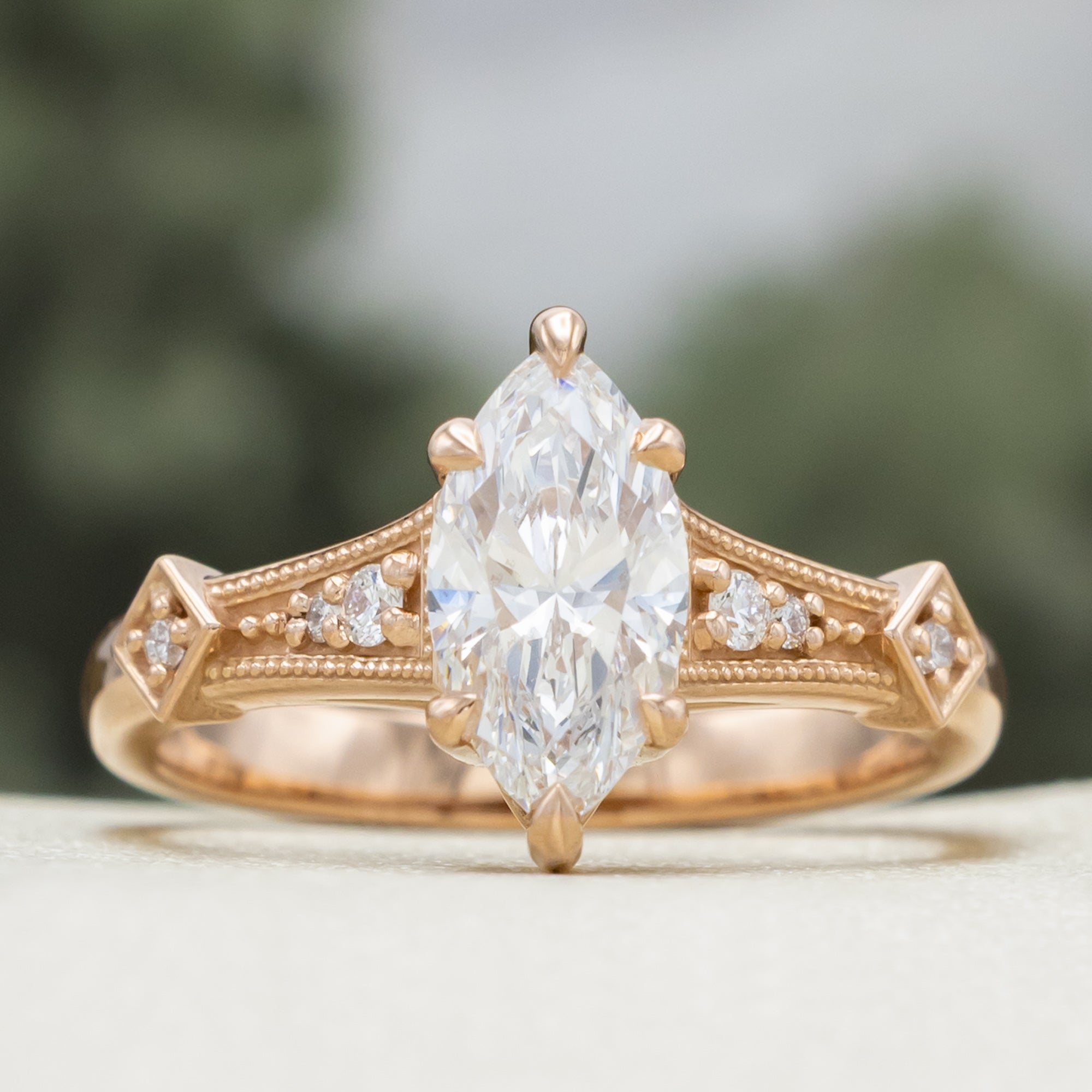 "ANNORA" - MARQUISE CUT LAB-GROWN DIAMOND ENGAGEMENT RING WITH LAB-GROWN DIAMOND ACCENTS-Staghead Designs