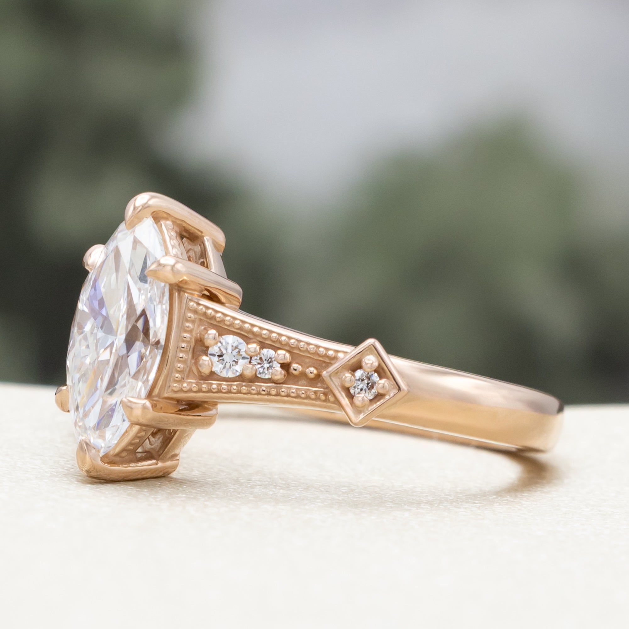 "ANNORA" - MARQUISE CUT LAB-GROWN DIAMOND ENGAGEMENT RING WITH LAB-GROWN DIAMOND ACCENTS-Staghead Designs