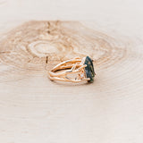 "ARTEMIS" - ELONGATED HEXAGON MOSS AGATE ENGAGEMENT RING WITH AN ANTLER STYLE BAND & DIAMOND ACCENTS
