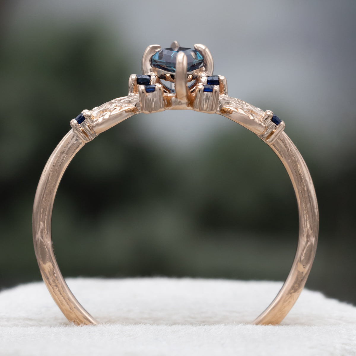 "Artemisia" - Kite Cut Lab-Grown Alexandrite Engagement Ring With Blue Sapphire Accents-Staghead Designs