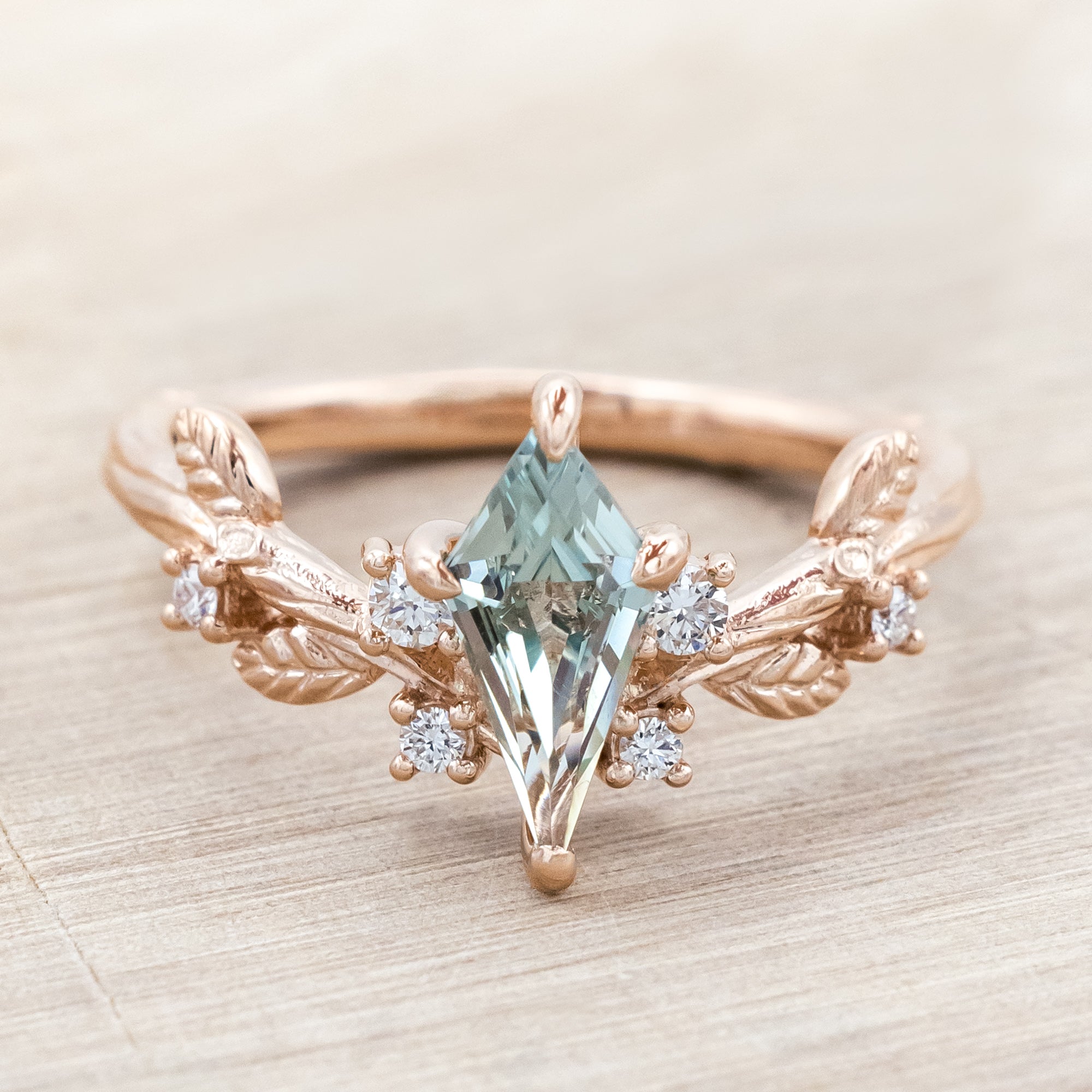 "ARTEMISIA" - KITE CUT LAB-GROWN GREEN SAPPHIRE ENGAGEMENT RING WITH DIAMOND ACCENTS-Staghead Designs