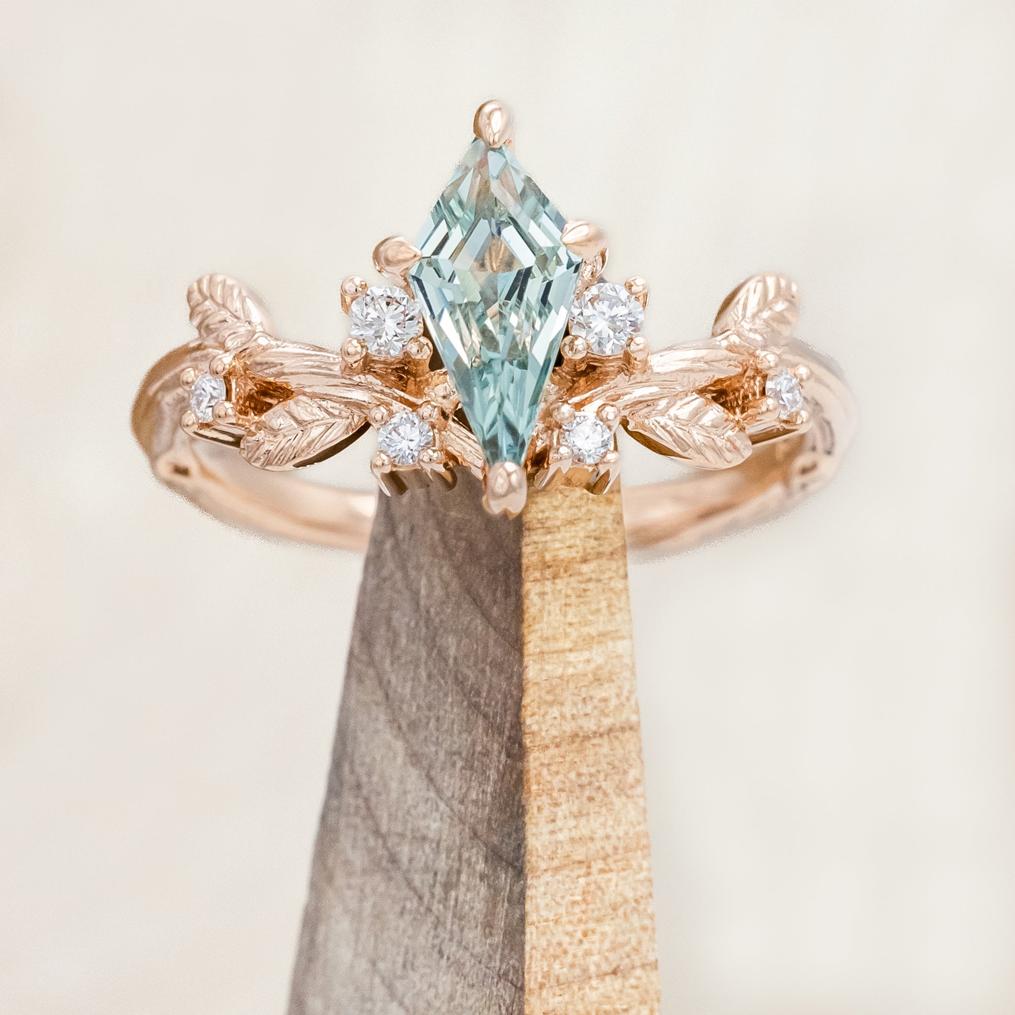 "ARTEMISIA" - KITE CUT LAB-GROWN GREEN SAPPHIRE ENGAGEMENT RING WITH DIAMOND ACCENTS-Staghead Designs