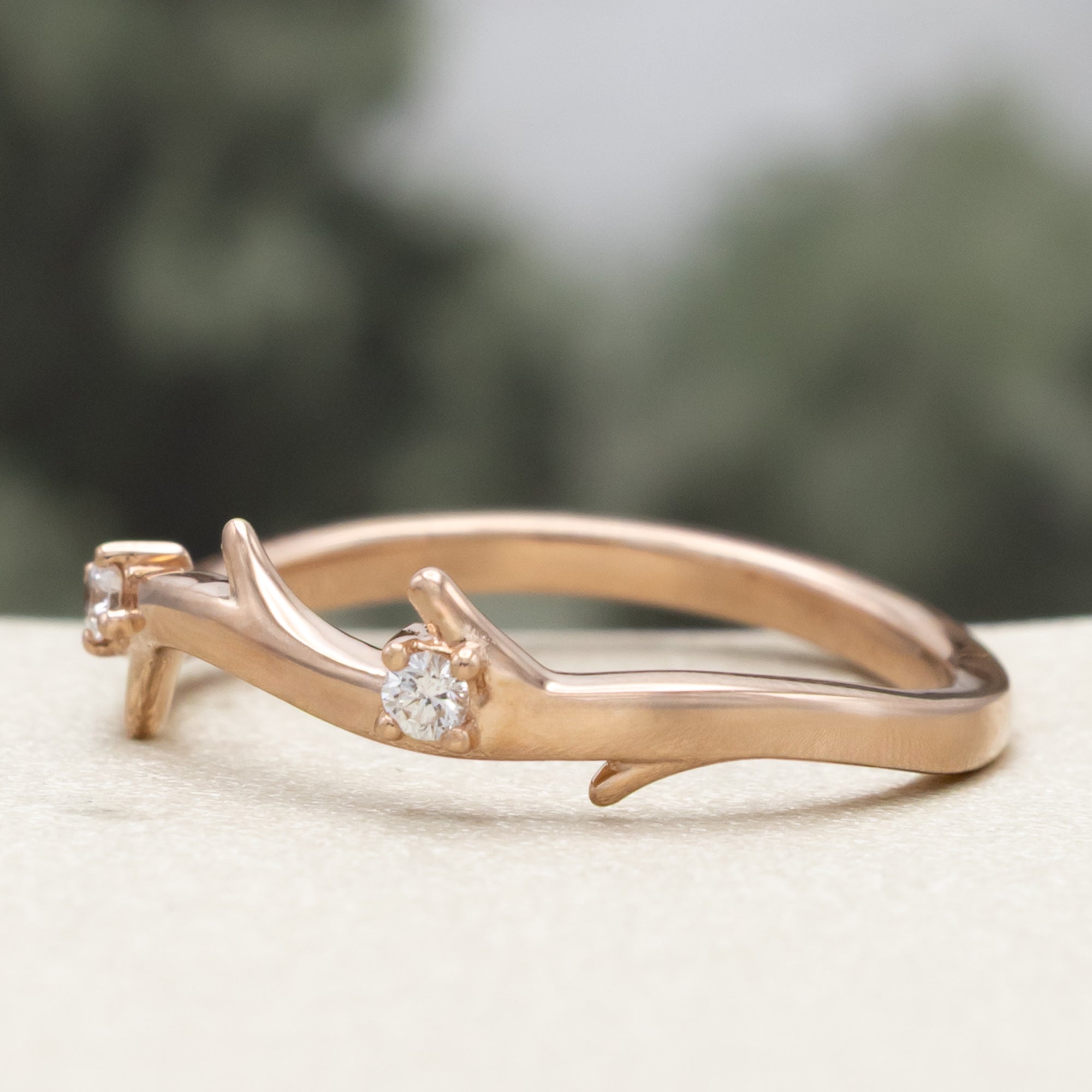"ARTEMIS" - OVAL CUT MOSS AGATE ENGAGEMENT RING WITH DIAMOND ACCENTS & STACKING BAND-Staghead Designs