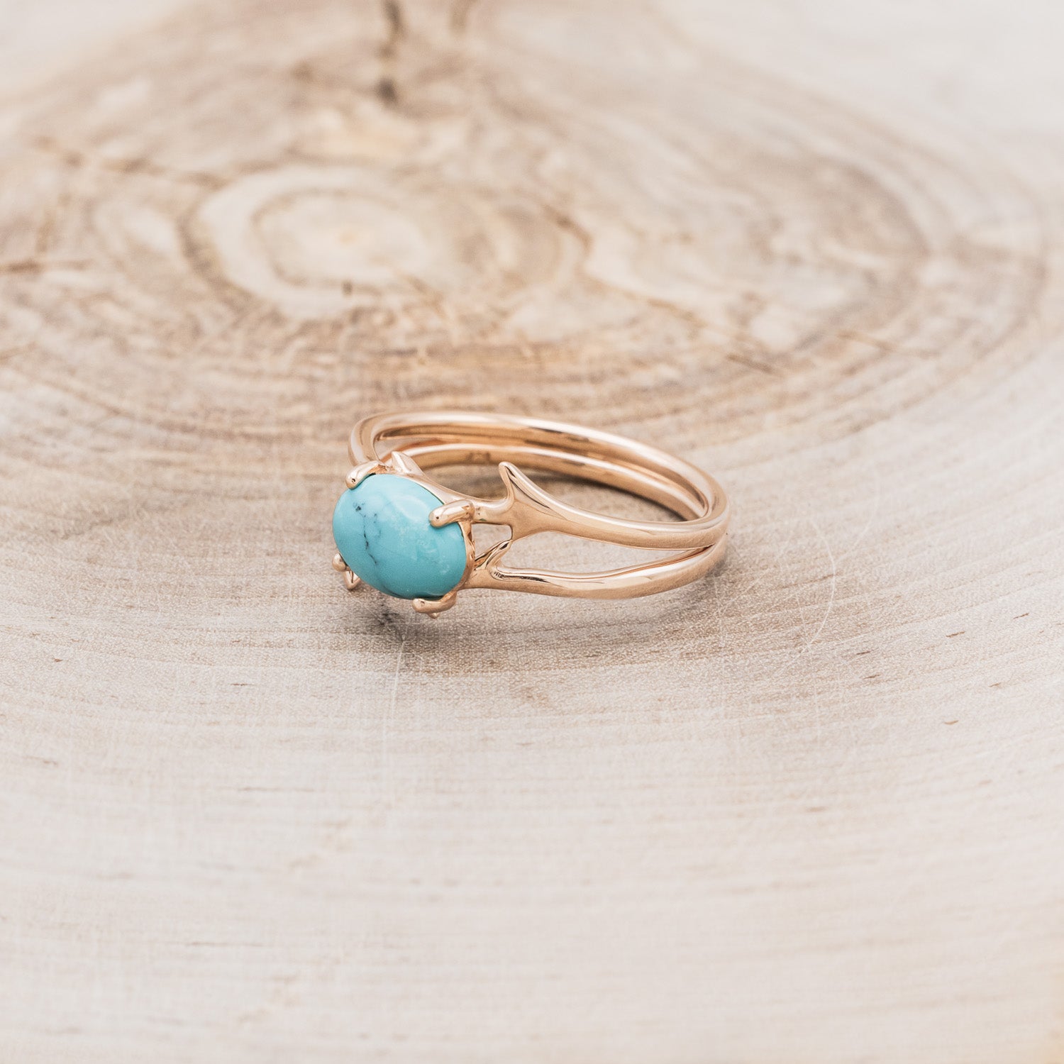 "ARTEMIS" - OVAL TURQUOISE ENGAGEMENT RING WITH AN ANTLER STYLE BAND-10