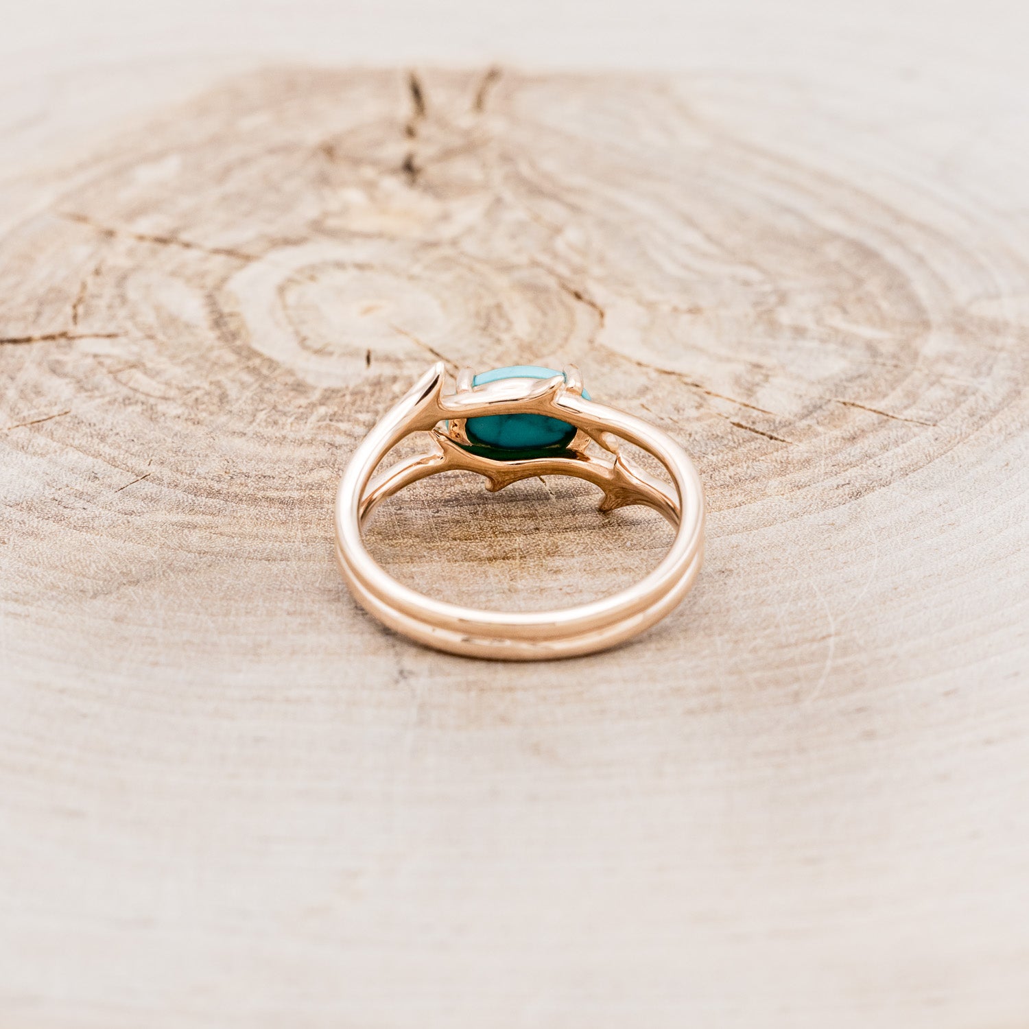 "ARTEMIS" - OVAL TURQUOISE ENGAGEMENT RING WITH AN ANTLER STYLE BAND-12